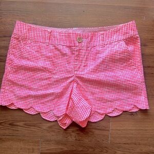 Lilly Pulitzer Buttercup Shorts Pink Gingham Scallop Hem Size 12